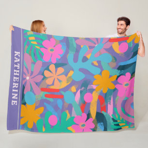 Modern cute Abstract colorful winter custom name Fleece Blanket