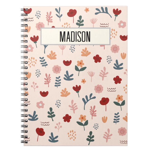 Modern Cute Aesthetic Flower Pattern Notebook (Front)