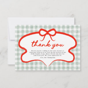 Modern Cute Apple of our Eye Baby Shower Gingham Thank You Card