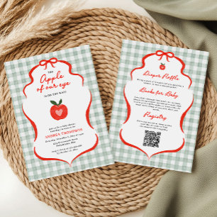 Modern Cute Apple of Our Eye Gingham Baby Shower Invitation