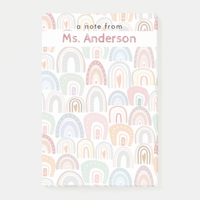 Modern Cute Assorted Rainbow Pattern Teacher Post-it Notes (Front)