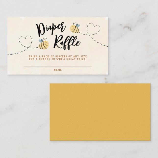 Modern Cute Bee Diaper Raffle Baby Shower Enclosure Card (Front/Back)
