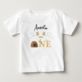 Modern Cute Bee First Birthday Baby T-Shirt