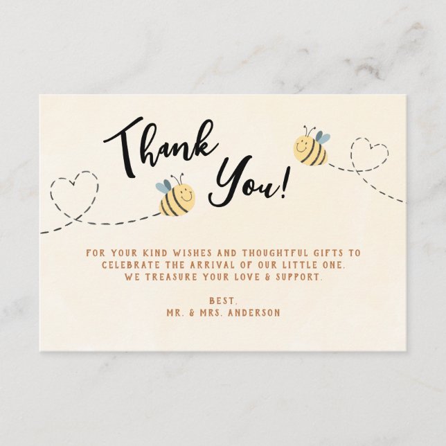 Modern Cute Bee THANK YOU BABY SHOWER Enclosure Card (Front)