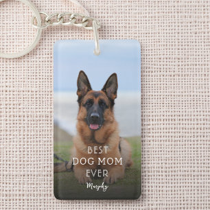 Modern Cute Best Dog Mom Ever Personalized Photo Keychain