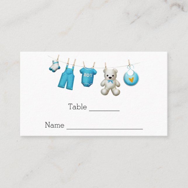Modern Cute Blue Boy Baby Shower Place Card (Front)