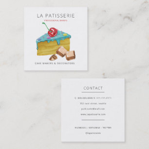 Modern Cute Blue Cheesecake Bakery Pastry Chef Square Business Card