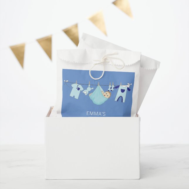 Modern Cute Blue Clothesline Boy Baby Shower  Favour Bag (Party)