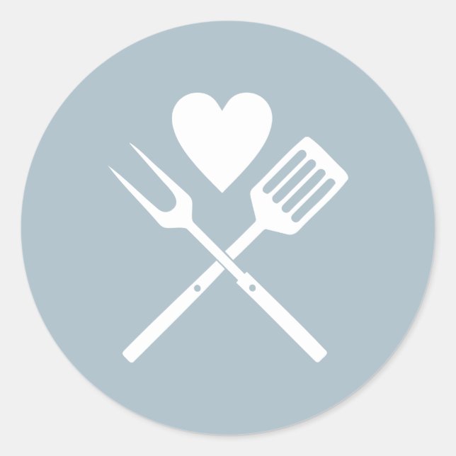 Modern Cute Blue White BBQ Heart Baby Shower Classic Round Sticker (Front)
