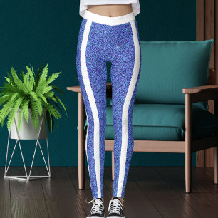 Modern Cute Blue White Glitter Sparkles Stripes Leggings