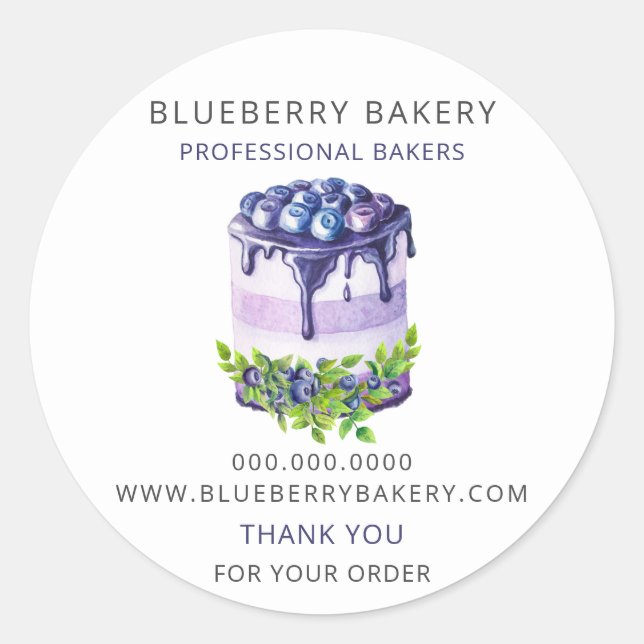 Modern Cute Blueberry Cake Pastry Bakery Box Seals (Front)
