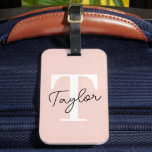 Modern Cute Blush Pink Monogram Name Girly Script Luggage Tag<br><div class="desc">Modern Cute Blush Pink Monogram Name Girly Script Stylish Bag Tag</div>