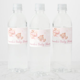 Modern Cute Boho Teddy Bear Balloon Baby Shower Water Bottle Label