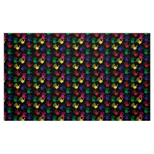Modern Cute Bright Colourful Hand Prints In Black  Fabric