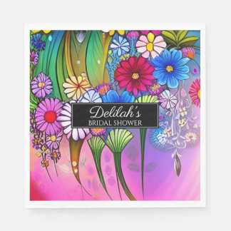 Modern Cute Bright Floral Art Boho Bridal Shower Napkin