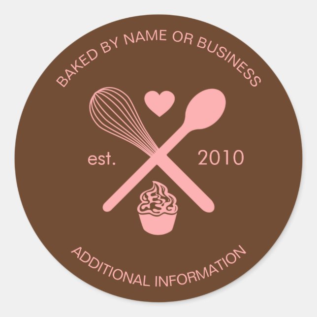 Modern Cute Brown and Pink Bakery Baked Goods Classic Round Sticker (Front)