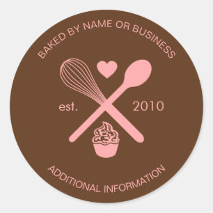 Modern Cute Brown and Pink Bakery Baked Goods Classic Round Sticker