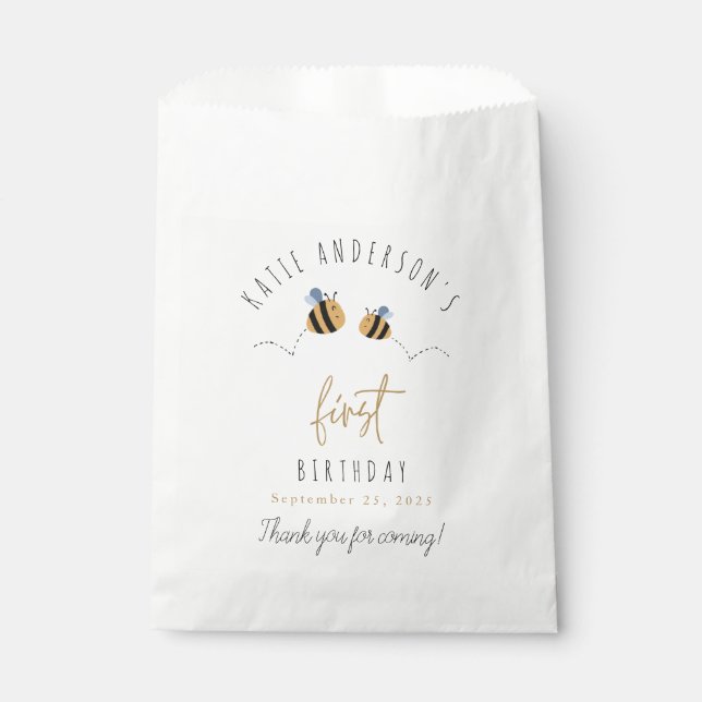 Modern Cute Bumblebee First Birthday Favour Bag (Front)