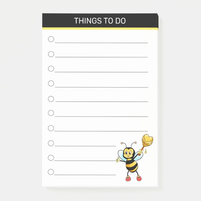 Modern cute bumblebee on black & white post-it notes (Front)