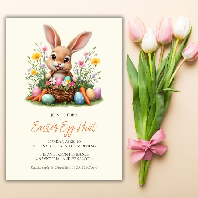 Modern Cute Bunny Rabbit Easter Egg Hunt Invitation (Modern Cute Bunny Rabbit Easter Egg Hunt Invitation)