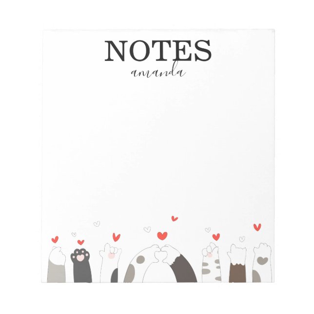 Modern Cute Cat Kitten Calligraphy Script Notepad (Front)