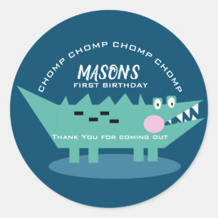 Modern Cute Chomping Alligator Safari Birthday Classic Round Sticker