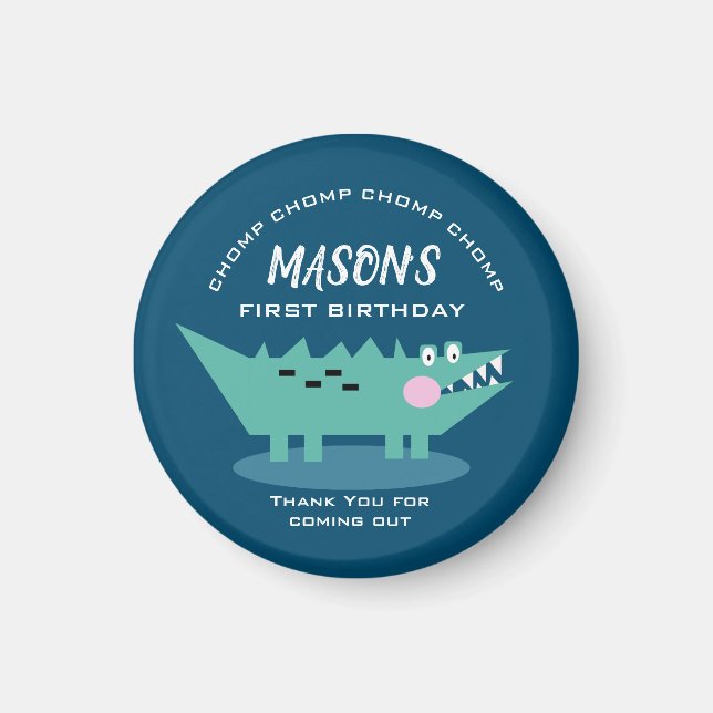 Modern Cute Chomping Alligator Safari Birthday  Magnet (Front)