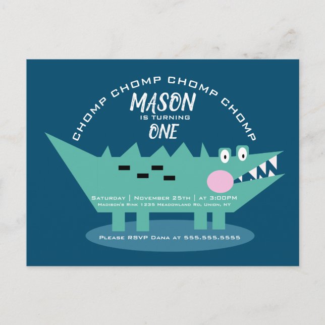Modern Cute Chomping Alligator Safari Birthday  Postcard (Front)