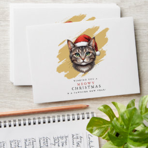 Modern Cute Christmas Cat with Santa Hat Envelope