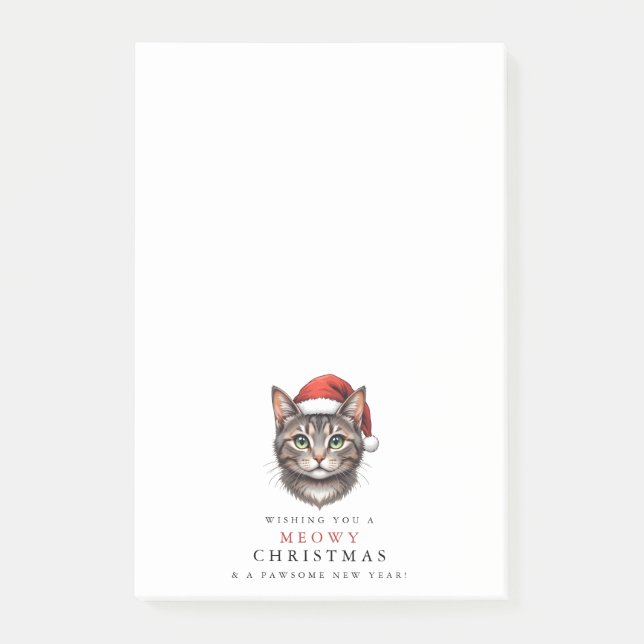 Modern Cute Christmas Cat with Santa Hat Post-it Notes (Front)