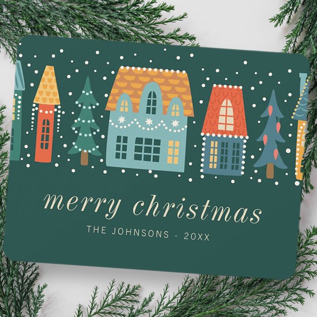 Modern Cute Christmas Winter Snow Town Scene Holiday Card (Creator Uploaded)