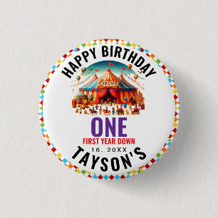 Modern Cute Circus Carnival 1st Birthday 1 Inch Round Button