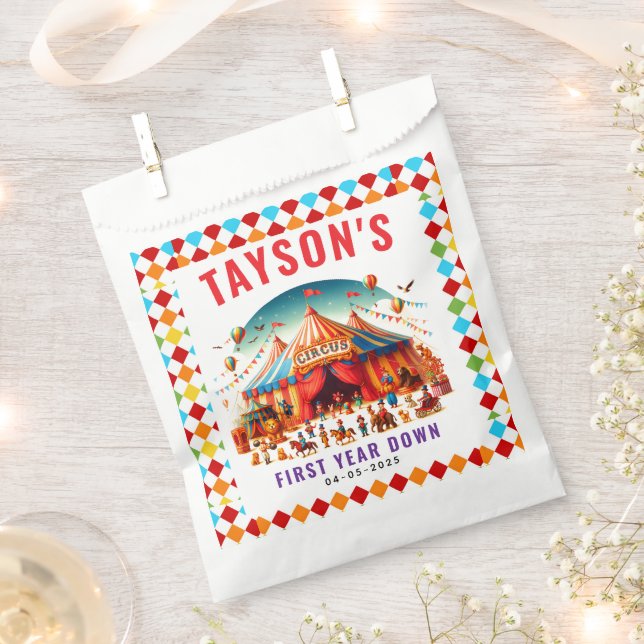 Modern Cute Circus Carnival 1st Birthday Favour Bag (Clipped)