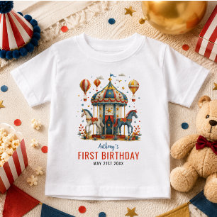 Modern Cute Circus Carnival Festival 1st Birthday  Baby T-Shirt