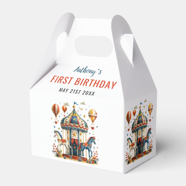 Modern Cute Circus Carnival Festival 1st Birthday  Favor Box (Front Side)