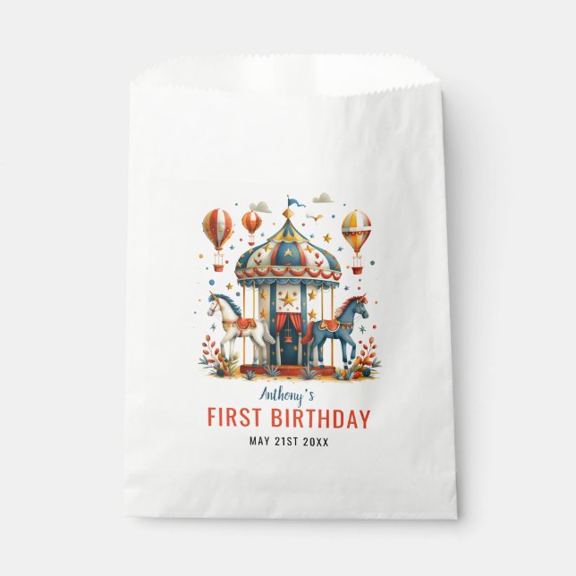 Modern Cute Circus Carnival Festival 1st Birthday  Favour Bag (Front)