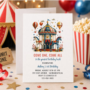 Modern Cute Circus Carnival Festival 1st Birthday  Invitation