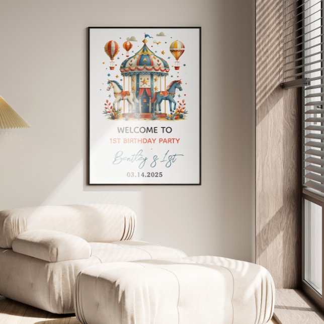 Modern Cute Circus Carnival Fiesta First Birthday Poster (Creator Uploaded)