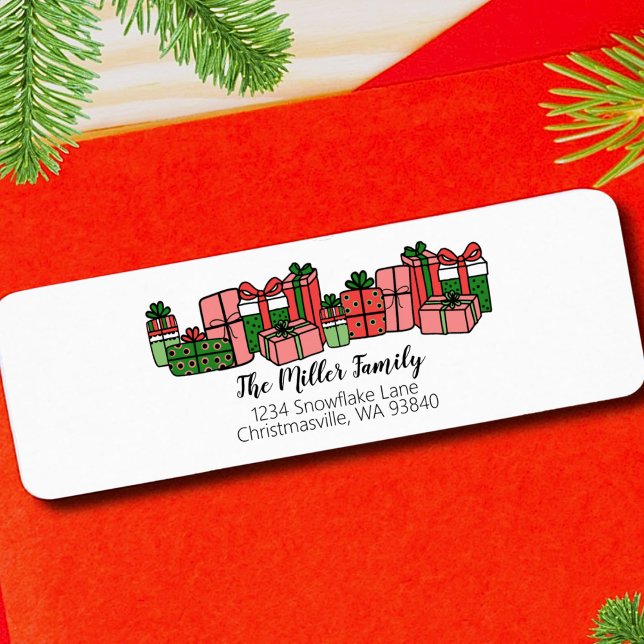 Modern Cute Coloré Noël Adresse de retour (Simple Modern Cute Colorful Red Pink Christmas label)