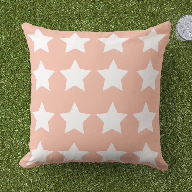 Modern cute colourful pink white stars for her chi outdoor pillow (Grass)