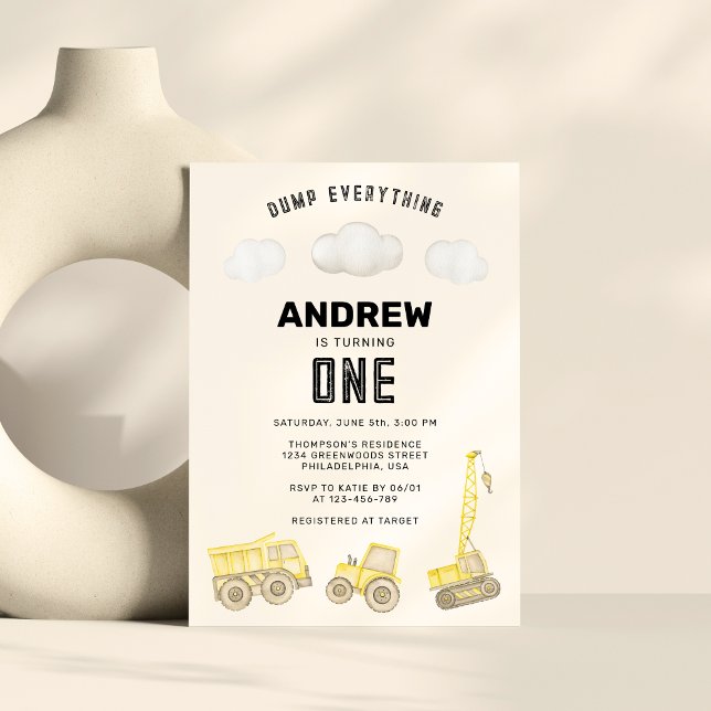 Modern Cute Construction First Birthday Invitation (Creator Uploaded)