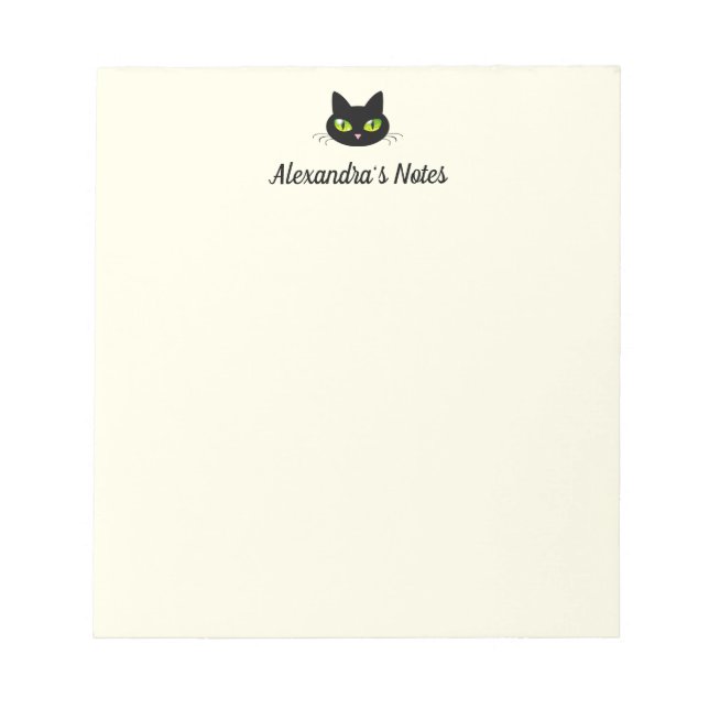 Modern Cute & Cool Personalized Black Cat Head Notepad (Front)