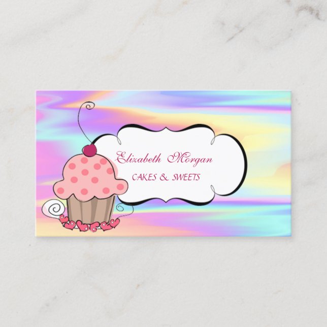 Modern Cute Cupcake Bakery Holographic Business Card (Front)