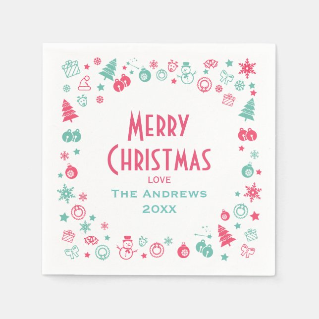 Modern Cute Custom Christmas Party Napkin (Front)