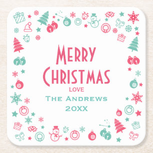 Modern Cute Custom Christmas Party Square Paper Coaster