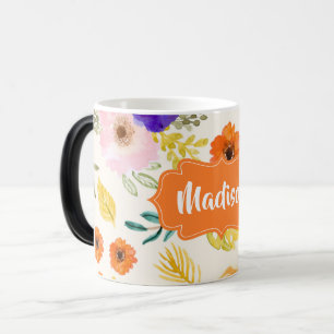 Modern Cute Custom Name Foliage Seamless Pattern Magic Mug