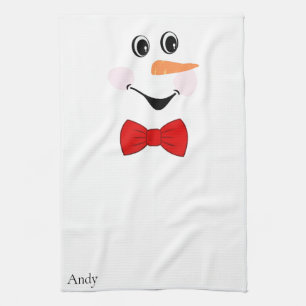 Modern Cute Custom Smiling Snowman face  Kitchen Towel