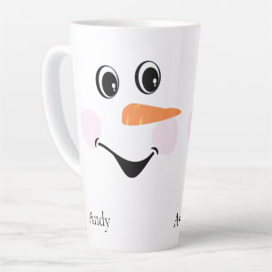 Modern Cute Custom Smiling Snowman face  Latte Mug