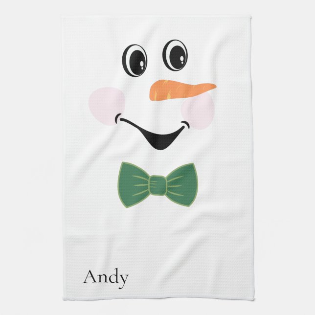 Modern Cute Custom Snowman face apron bow tie Kitchen Towel (Vertical)