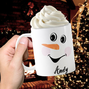 Modern Cute Custom Snowman face cup, coffee mug